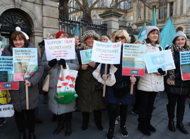 School secretaries outside Leinster House at a strike in January 2020