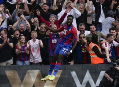 Crystal Palace's Odsonne Edouard celebrates after scoring.