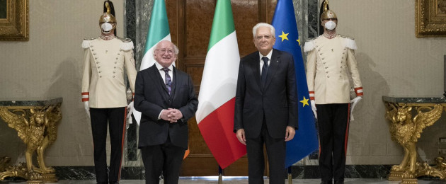 An Uachtaráin Michael D Higgins with Italian President Sergio Martarella.