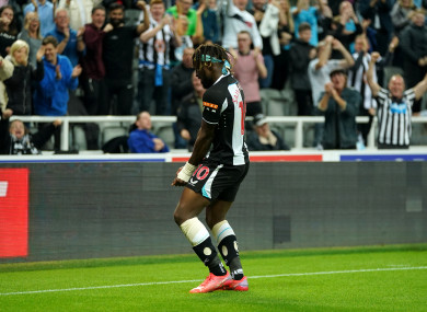 Newcastle United's Allan Saint-Maximin celebrates scoring at St James' Park.