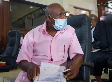 Rusesabagina pictured inside a courtroom in Kigali, Rwanda 26 February 26 2021.