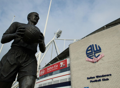 The Nat Lofthouse statue outside the University of Bolton Stadium.