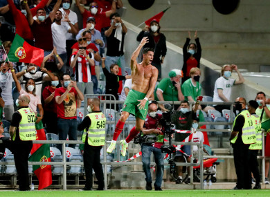 Portugal's Cristiano Ronaldo celebrates after scoring.