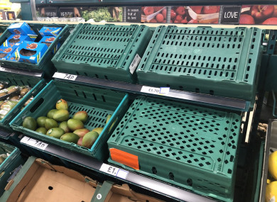 Empty food shelves in Tesco.