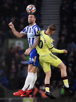Shane Duffy wins a header.