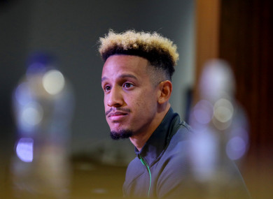Callum Robinson speaks to the media.
