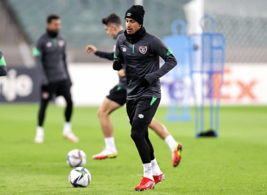 Callum Robinson in Irish training this week.