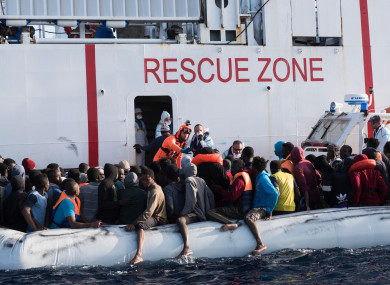 An Italian Coastguard vessel recovers refugees in 2017