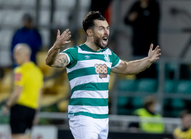 Richie Towell celebrates Rovers' equaliser.
