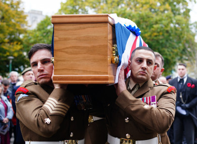Members of the British military act as the bearer party at the funeral of Dennis Hutchings.
