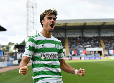 Celtic's Joao Pedro Jota celebrates after one of his goals.