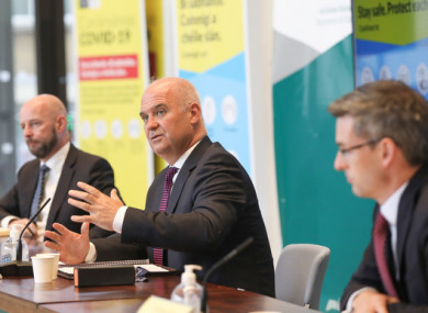 Professor Philip Nolan, Dr Tony Holohan and Dr Ronan Glynn at a NPHET briefing earlier this year.