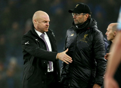 Burnley manager Sean Dyche with Liverpool manager Jurgen Klopp (file pic).