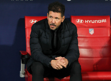 Diego Pablo Simeone, head coach of Atletico de Madrid looks on during the Spanish championship La Liga football match between Atletico de Madrid and RCD Mallorca.