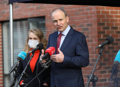 Taoiseach Micheál Martin speaking to media outside St Mary’s Mansion, Dublin today.