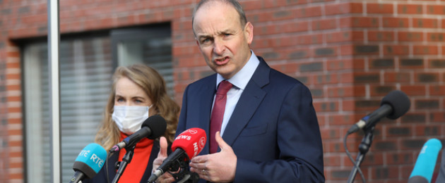 Taoiseach Micheál Martin speaking to media outside St Mary’s Mansion, Dublin today.