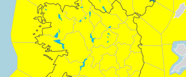 The weather warning in place on Tuesday and parts of Wednesday in Ireland.