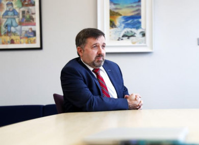 Robin Swann speaking from his offices at Stormont.