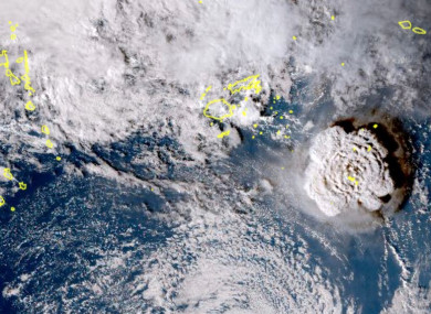 A satellite image of the eruption.