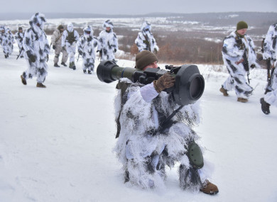 Ukrainian troops take part in an exercise