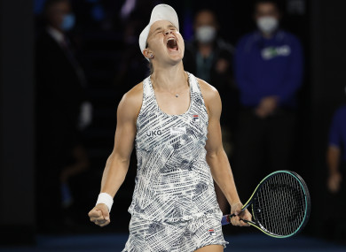 Ash Barty celebrates her victory.