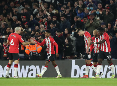 Kyle Walker-Peters of Southampton celebrates after scoring.