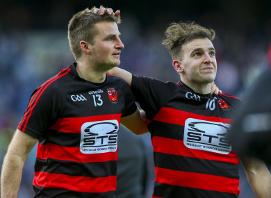 Billy O'Keeffe and Dessie Hutchinson (right) after Saturday's game.