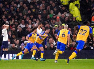 Che Adams celebrates after scoring the winning goal.