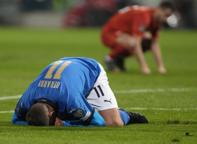 Italy's Domenico Berardi after missing a chance.