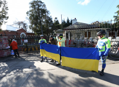 Protesters outside the Russian Embassy on Orwell Road, Dublin