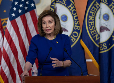 Nancy Pelosi speaking at a press conference on 31 March.