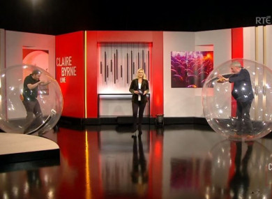 Claire Byrne with Professor Luke O'Neill and Bernard O'Shea during a segment on the show.