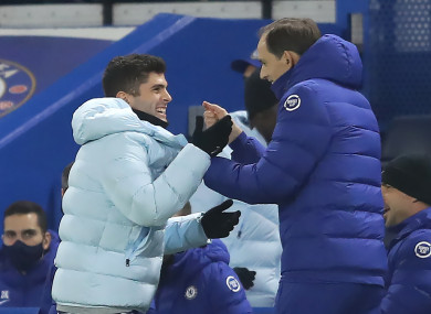 Pulisic (left) with Tuchel back in January.