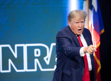 Donald Trump addressing the annual leadership forum of the National Rifle Association (NRA) in Houston yesterday.