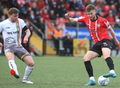 Derry City's Will Patching and Bohemians' Conor Levingston.