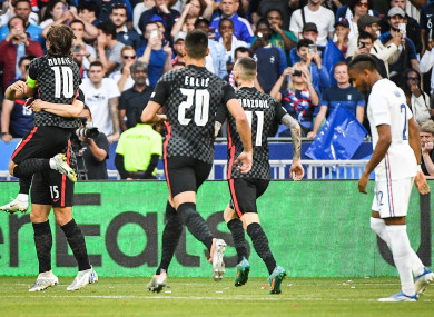 Croatia players celebrate Modric's goal.