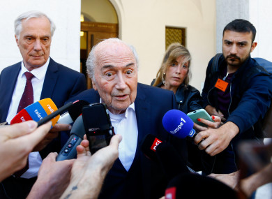Sepp Blatter speaks to the media in front of the Swiss Federal Criminal Court earlier this month.