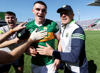 Jack O'Connor celebrates after the game with Sean O'Shea.