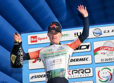 Dunbar celebrates at the Coppi e Bartali.