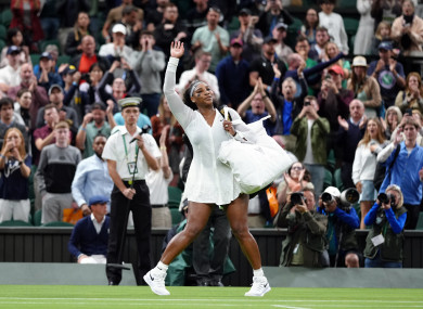 Williams waving goodbye to Centre Court at Wimbledon.