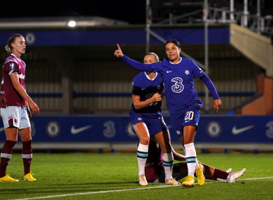 Sam Kerr celebrates her goal against West Ham.