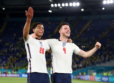 England's Jude Bellingham (left) and Declan Rice.