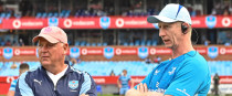 Bulls head coach Jake White with Leo Cullen before the game.