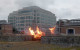 Emergency services dealing with fire at George's Dock in Dublin