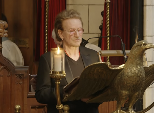 Bono plays a voice message from Patti Smith at Glen Hansard's funeral